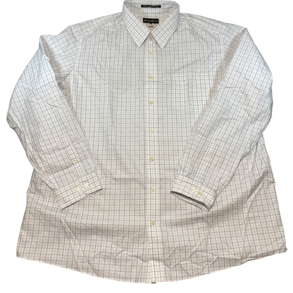 Eddie Bauer Mens 3XLT Shirt Wrinkle Resistant‎ Relaxed Fit Blue White Check